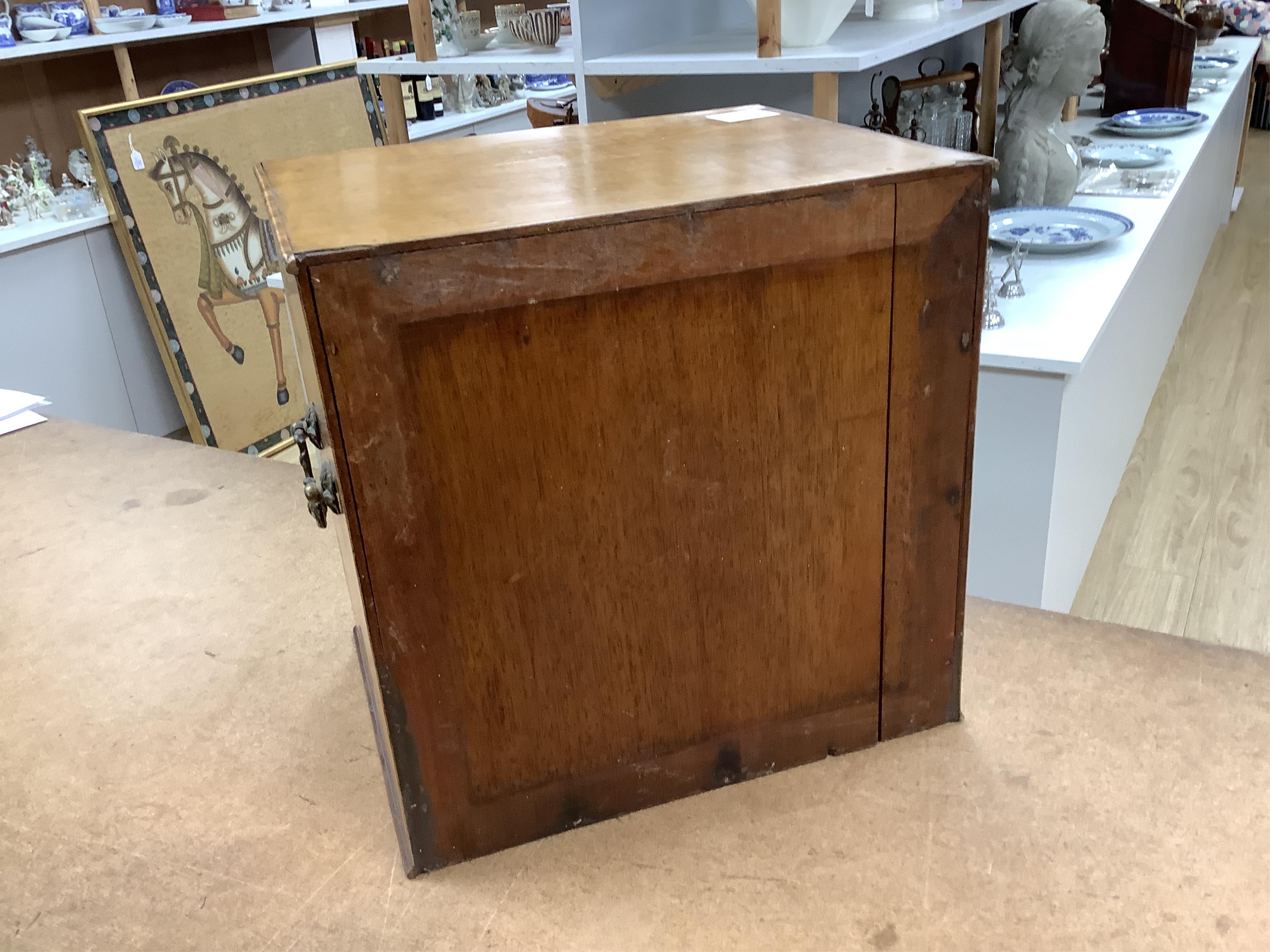 A Victorian satin birch coin collector's cabinet, front panel lacking, 35cm wide
